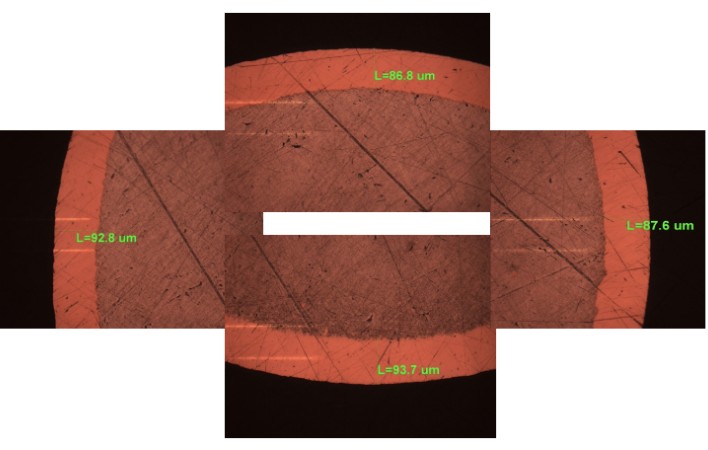 Copper layer thickness measurement — 15% ratio ECCA wire